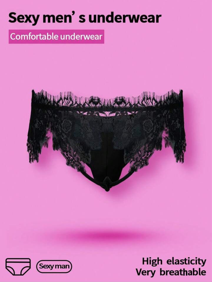 men's lace Patchwork Bow Decor Briefs Men's Underwear Men's Crotchless Underwear Lace Underwear Men